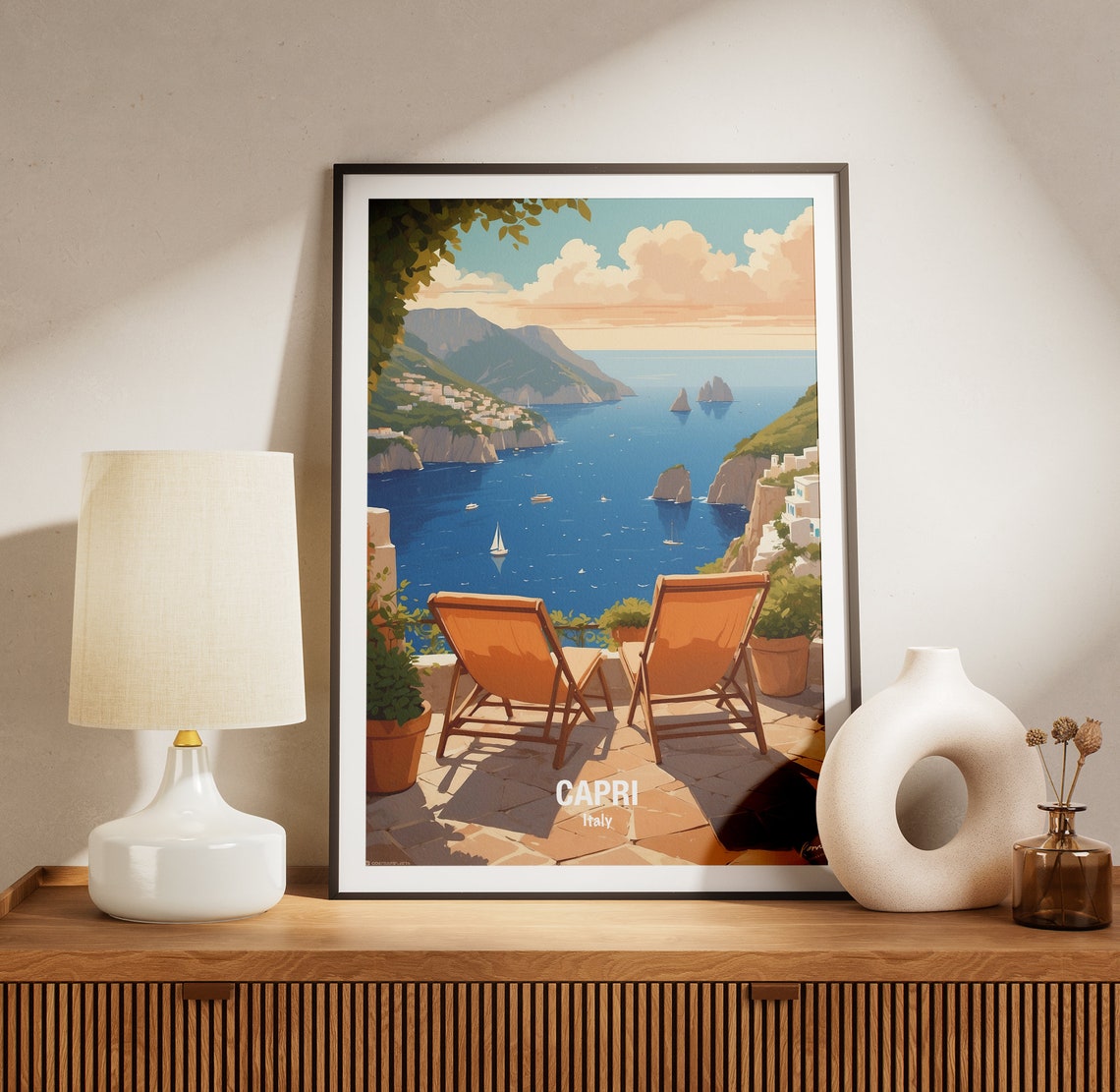 Capri Italy Terrace Overlooking The Faraglioni Rocks Bay Poster - Image 3