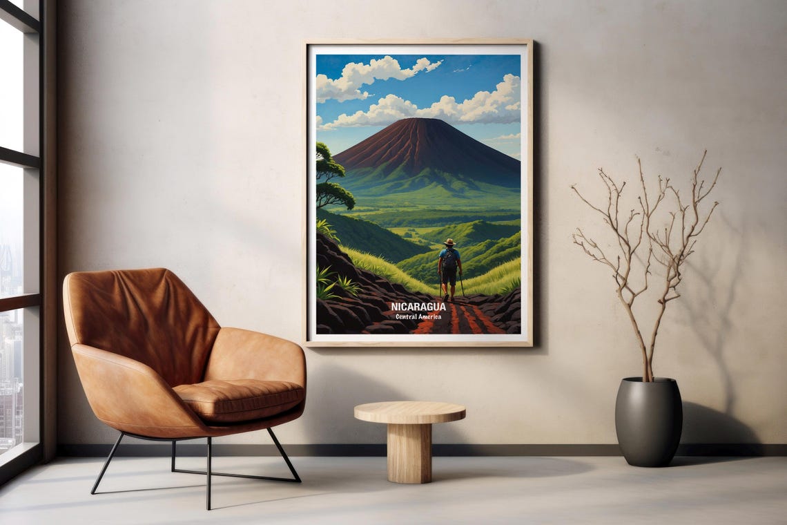Nicaragua Central America Volcano Hiker Red Lava Trail Poster - Image 2