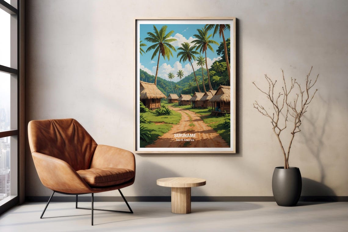 Suriname Palm Lined Jungle Village Path South America Poster - Image 2