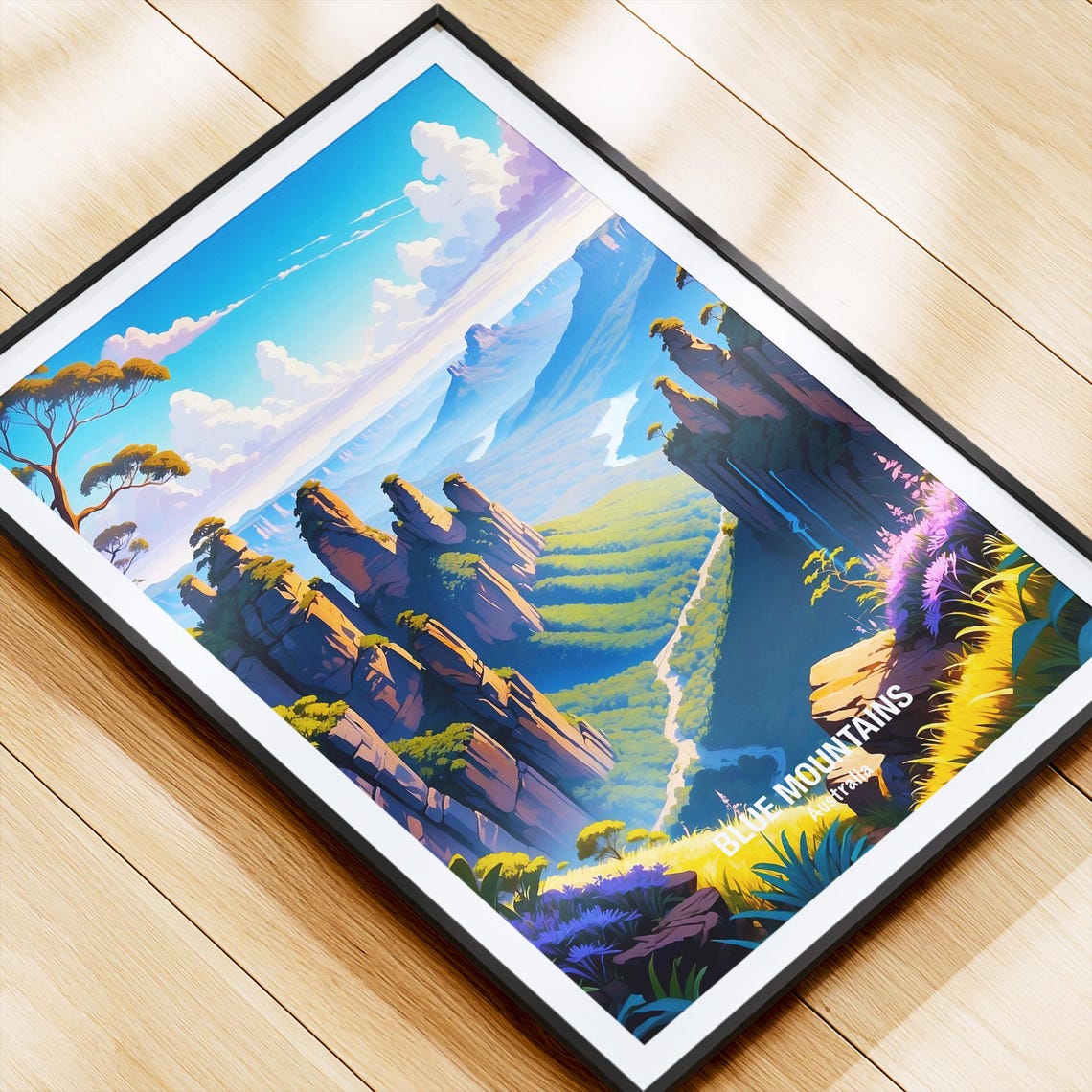 Australia Blue Mountains Three Sisters Cliffs Wildflowers Poster - Image 4