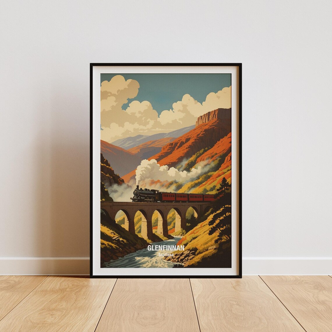 Glenfinnan Scotland Steam Train Viaduct Golden Autumn Hills Poster