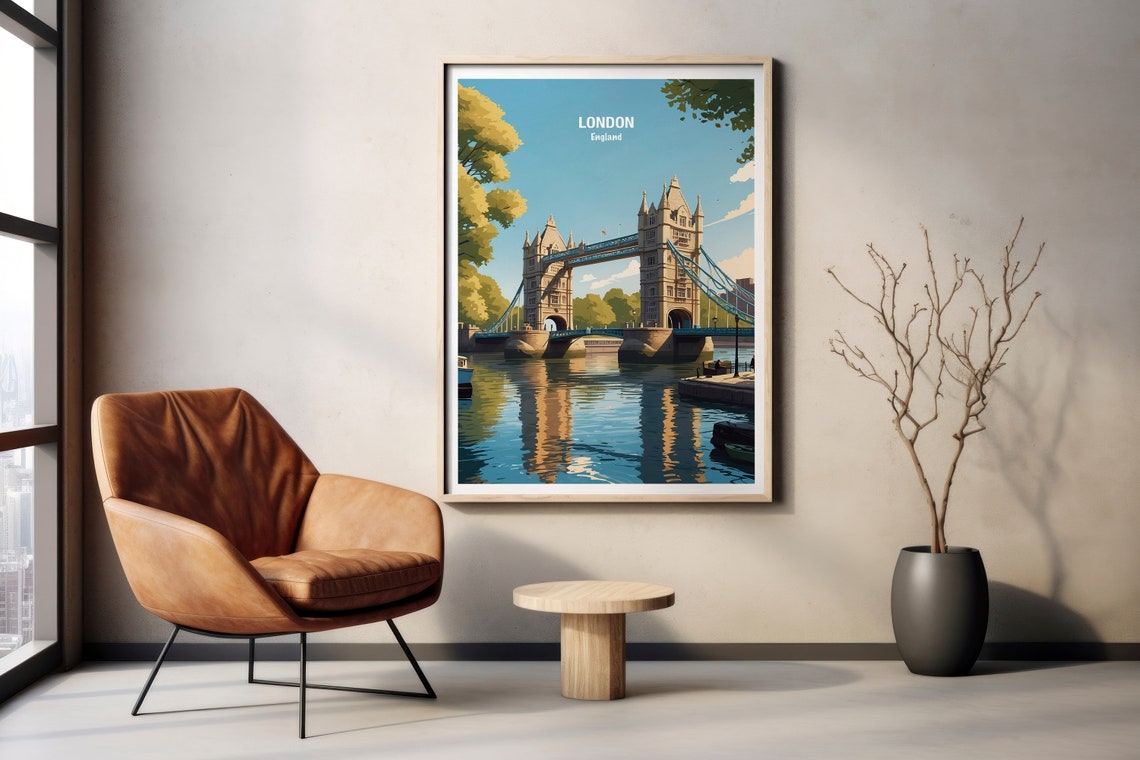 London Tower Bridge Daytime River Reflection City Skyline Poster - Image 2