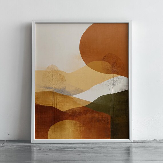 Autumn Terracotta Abstract Landscape Modern Minimalist Wall Art