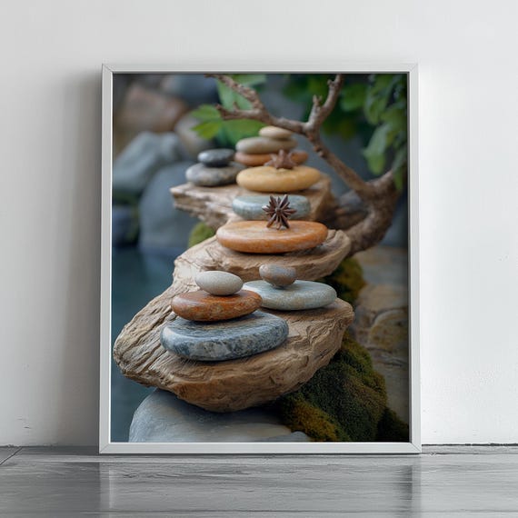 Zen Stone Path Print Calming Nature Wall Art Japanese Spa Decor Minimalist Earthy Tones Mindfulness 182