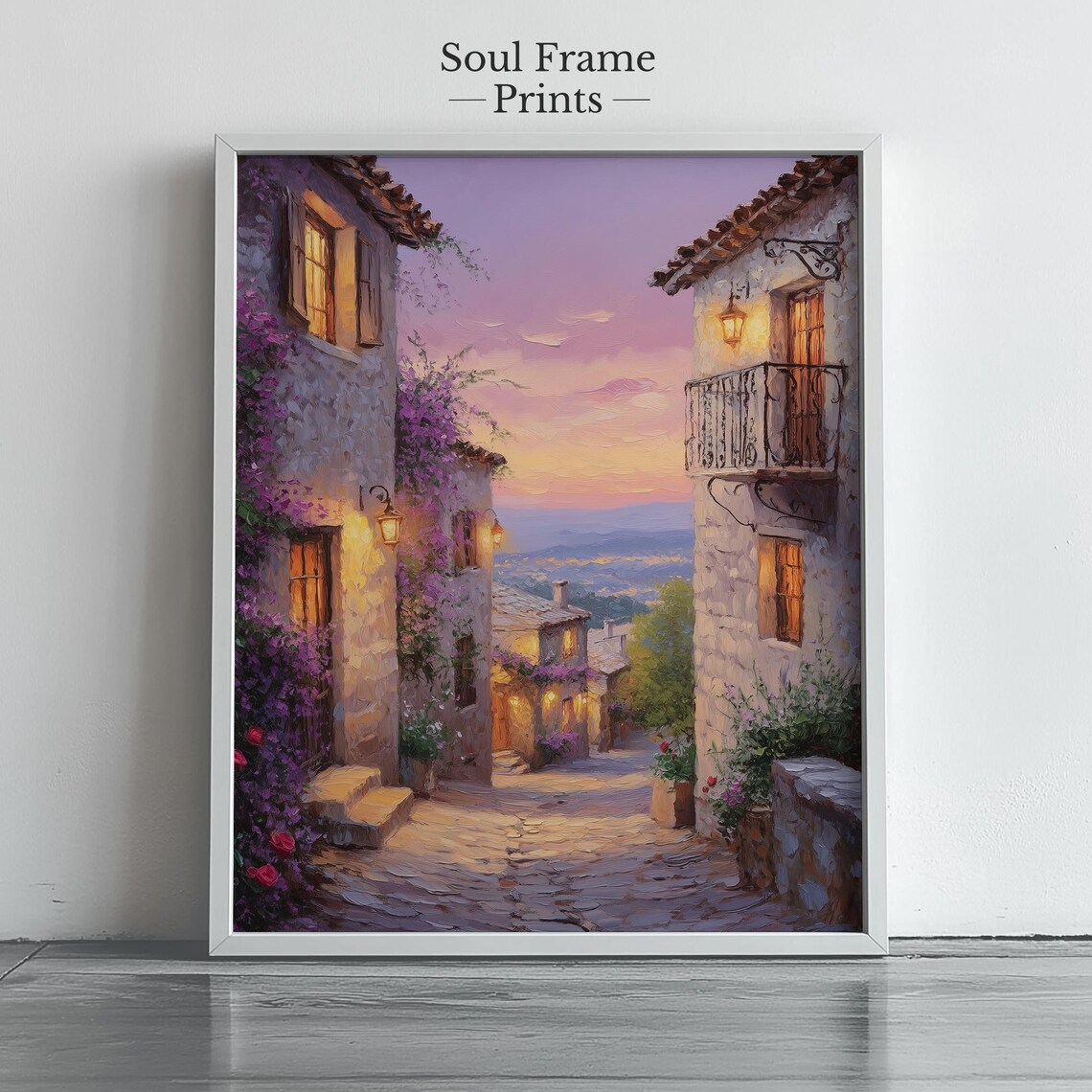 Sunset Over Cobblestone Lane In Old Provence Village Painting Poster
