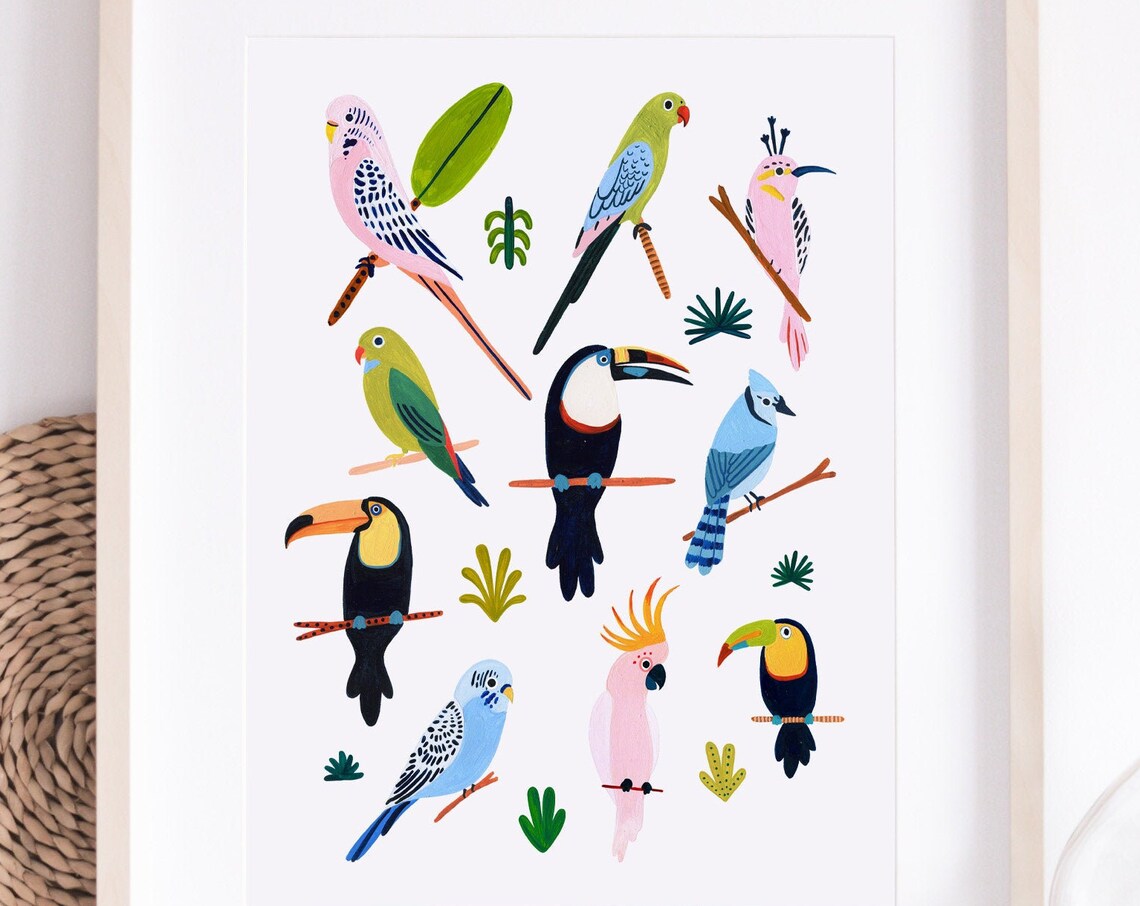 Tropical Bird Wall Art, Nursery Decor Art Print