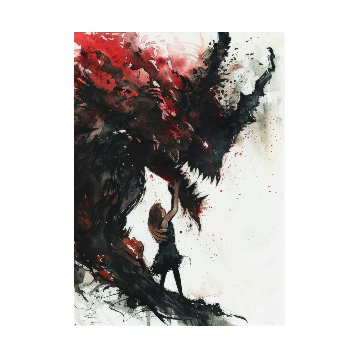 Dark Wall Modern Abstract Watercolour Girl Print - Image 2