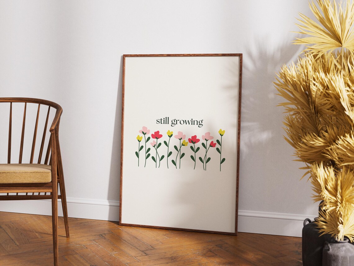 Self Growth Floral Line Art, Self Love Quote