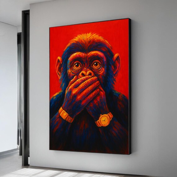 Colorful Monkey Canvas Pop Art Bold Animal Wall Print Modern Vibrant Postercolorful Decor