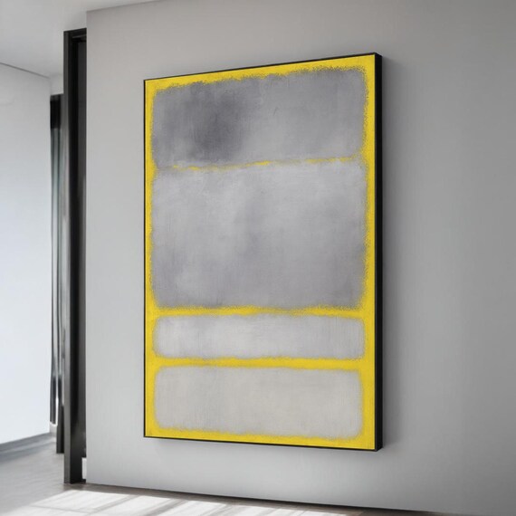 Mark Gray Yellow Framed Canvas Painting Rothko Art Abstract Wall Arthandmade Minimalist Decororiginal Designfree Shippinggift