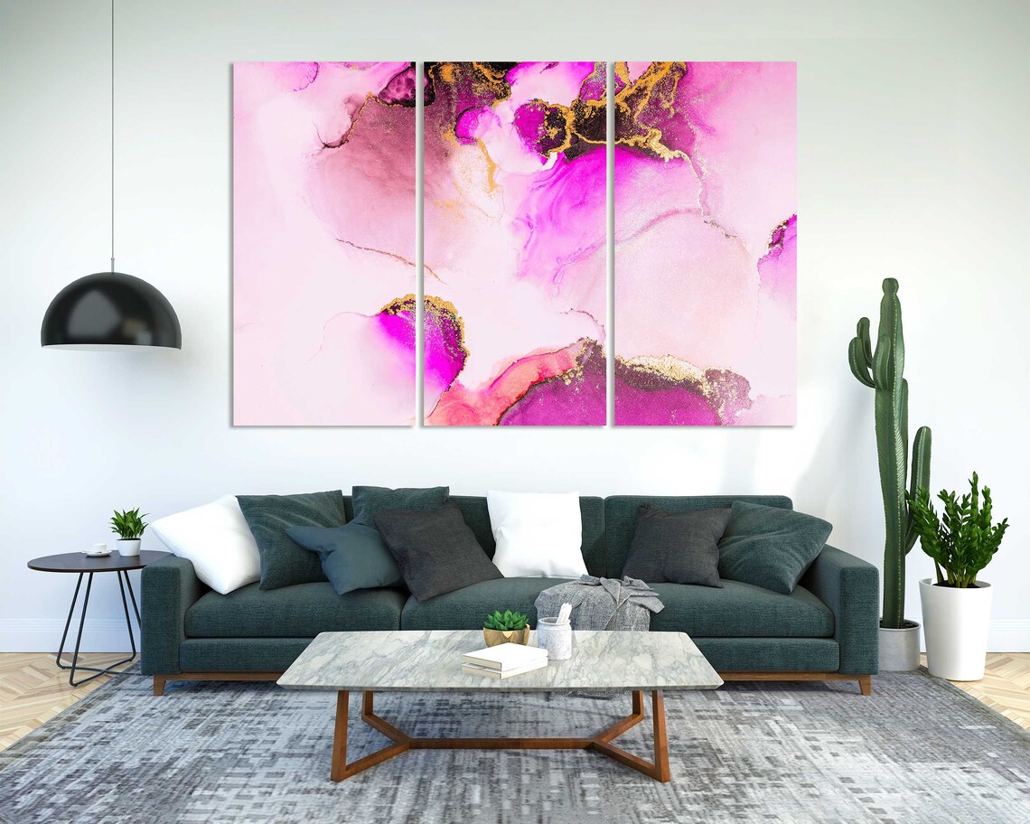 Pink Magenta Gold Alcohol Ink Abstract Marble Swirls Wall Art Print - Image 2