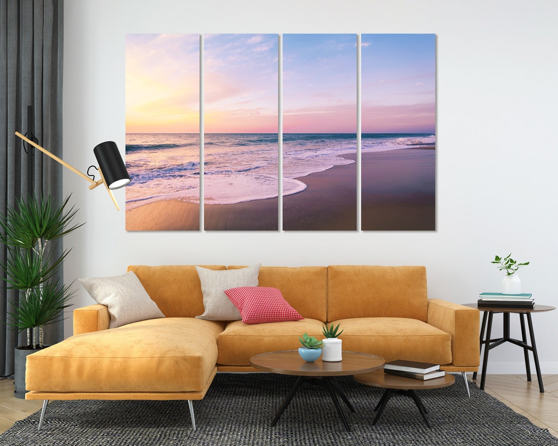 Pastel Beach Sunset Waves Gentle Shore Serene Coastal Travel Poster - Image 5