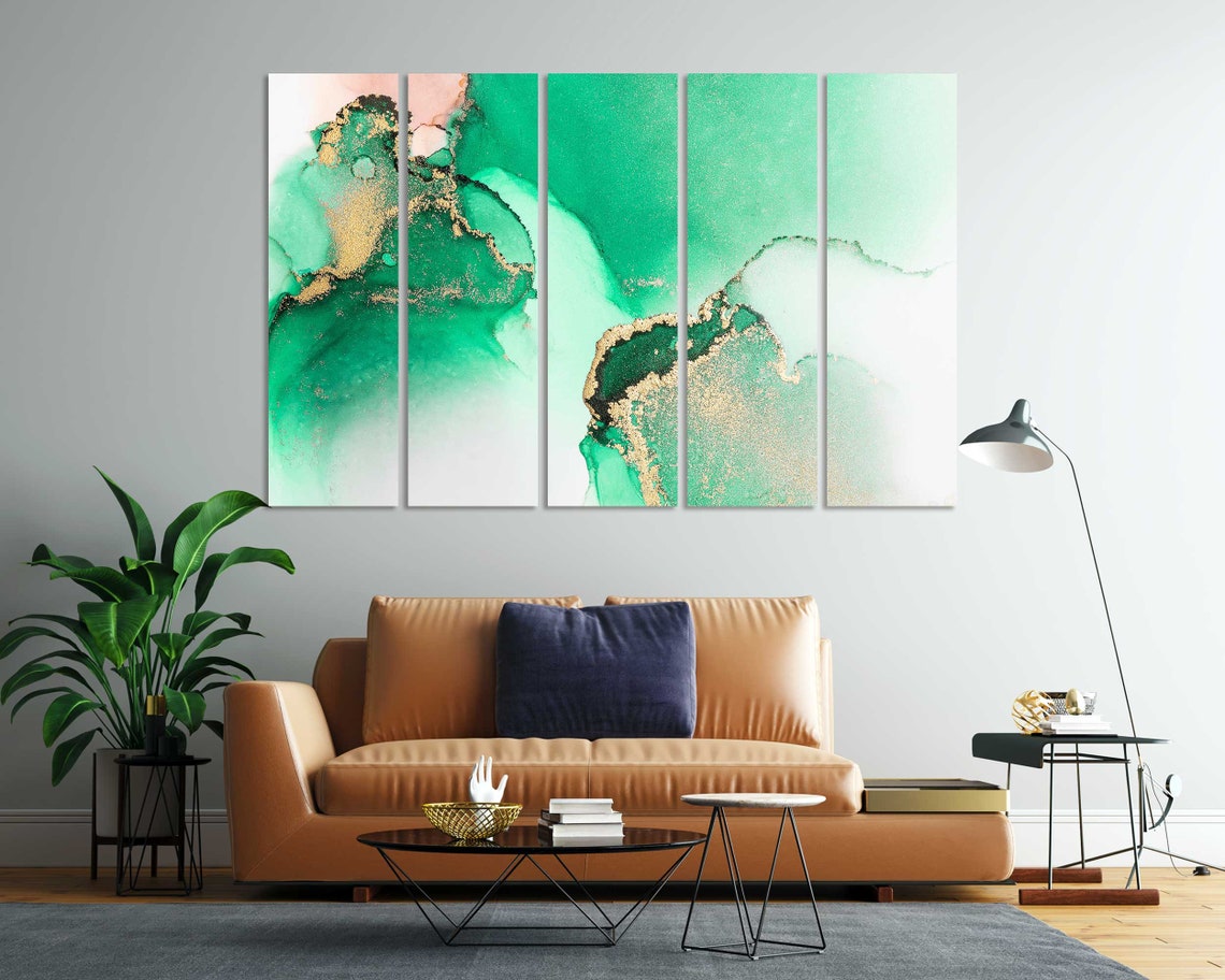Emerald Green Gold Alcohol Ink Abstract Cloud Swirls Art Poster - Image 7