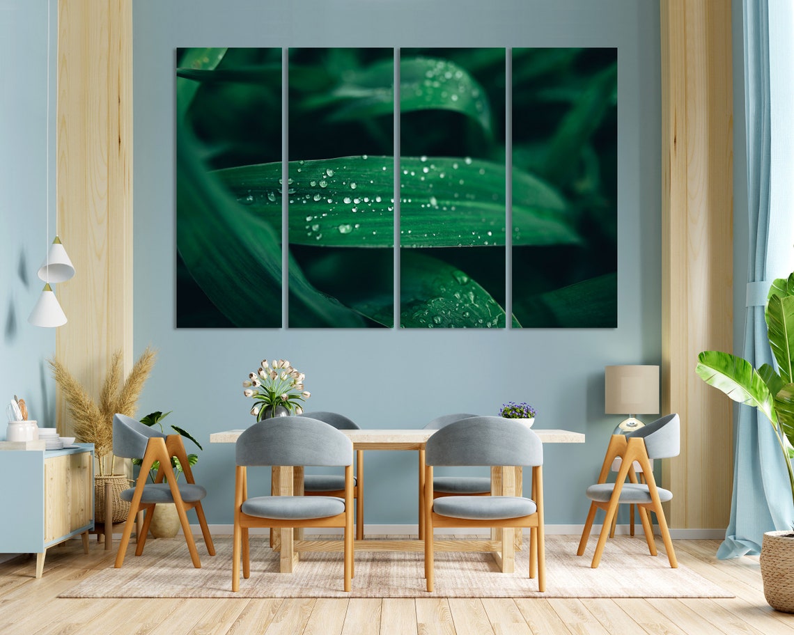 Morning Dew Drops on Green Leaves Fresh Botanical Macro Nature Poster - Image 3
