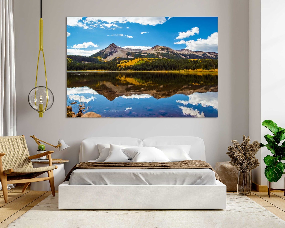 Colorado Autumn Mountain Lake With Mirror Reflection Blue Sky Poster - Image 6
