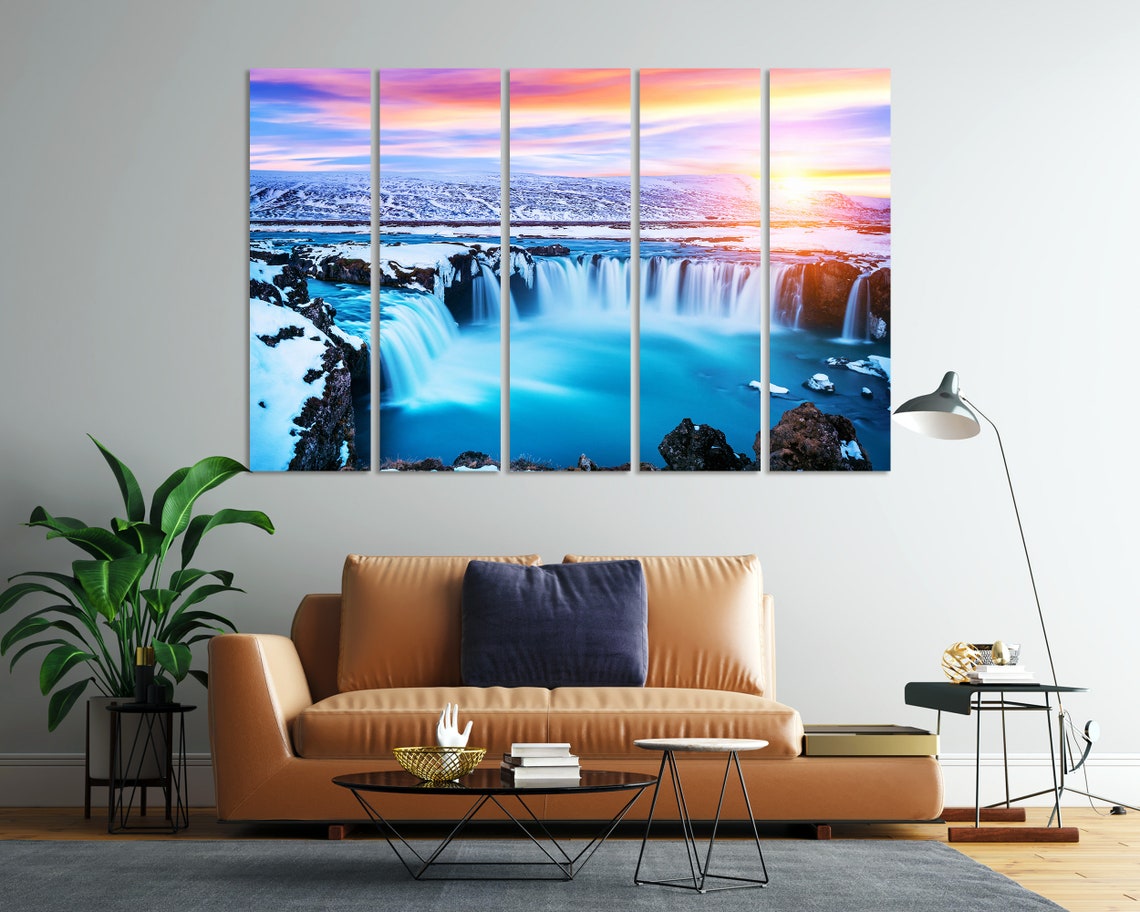 Godafoss Waterfall Iceland Winter Sunset Snow Blue Cascade Poster - Image 7