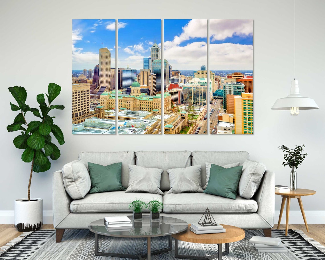 Indianapolis Indiana Downtown Skyline Sunny Day 3 Panel Wall Art - Image 7