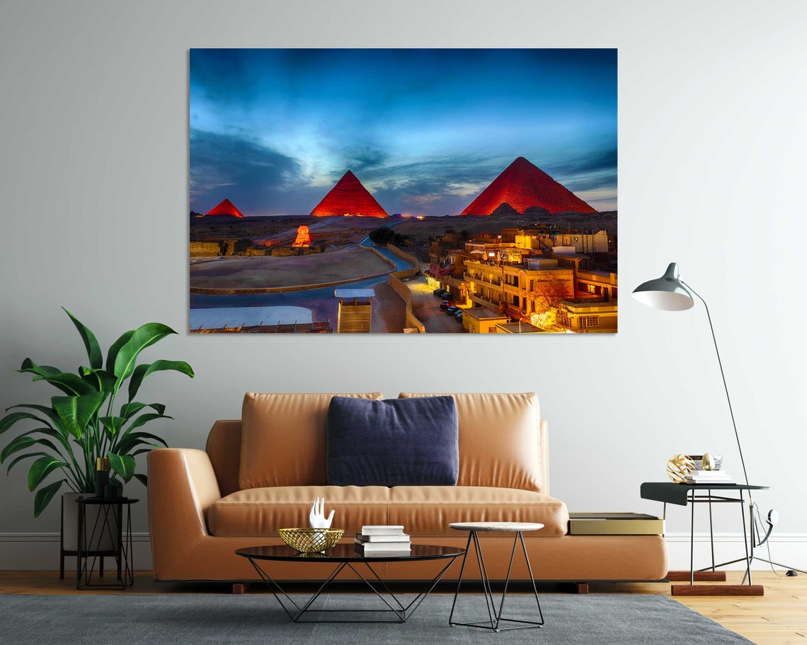 Egypt Pyramids Night Illuminated Giza Four Panel Ancient Poster - Image 7