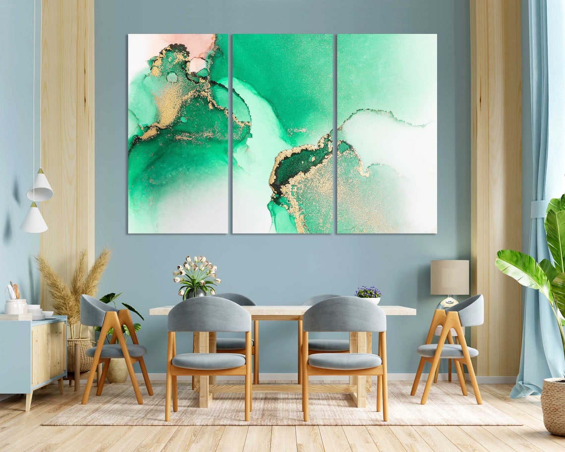 Emerald Green Gold Alcohol Ink Abstract Cloud Swirls Art Poster - Image 3