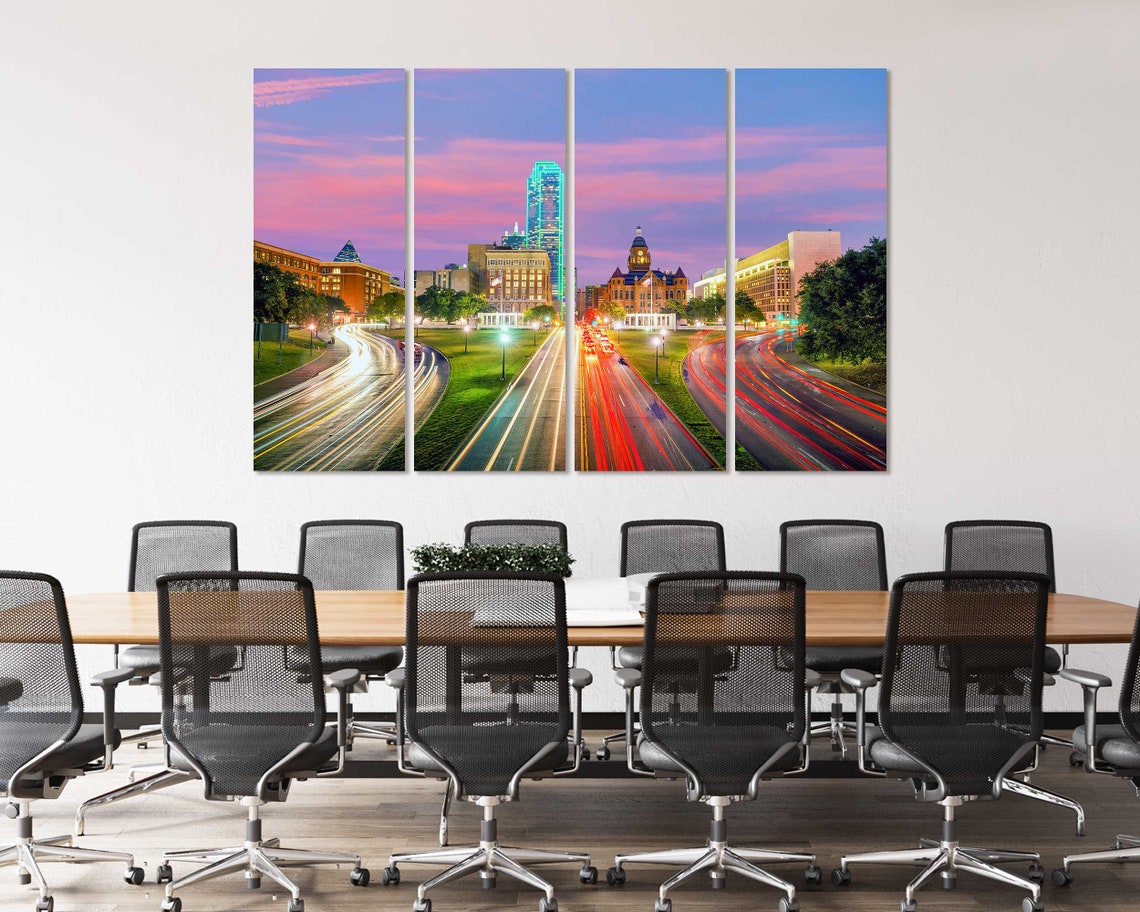 Dallas Texas Skyline Sunset Highway Light Trails City Travel Poster - Image 4