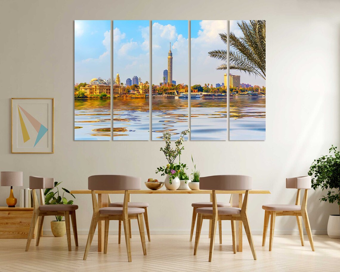 Cairo Egypt Nile River View with Cairo Tower and Palm Trees Poster - Image 6