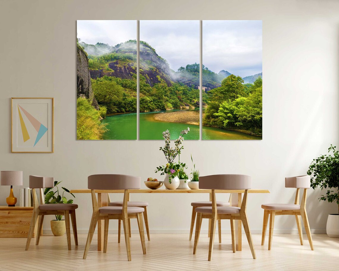Misty Green Mountain River Valley Foggy Forest Landscape Photo Poster - Image 6