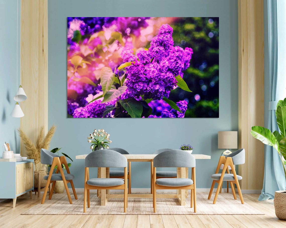 Purple Lilac Blossoms Close Up Spring Flower Garden Wall Art Print - Image 3