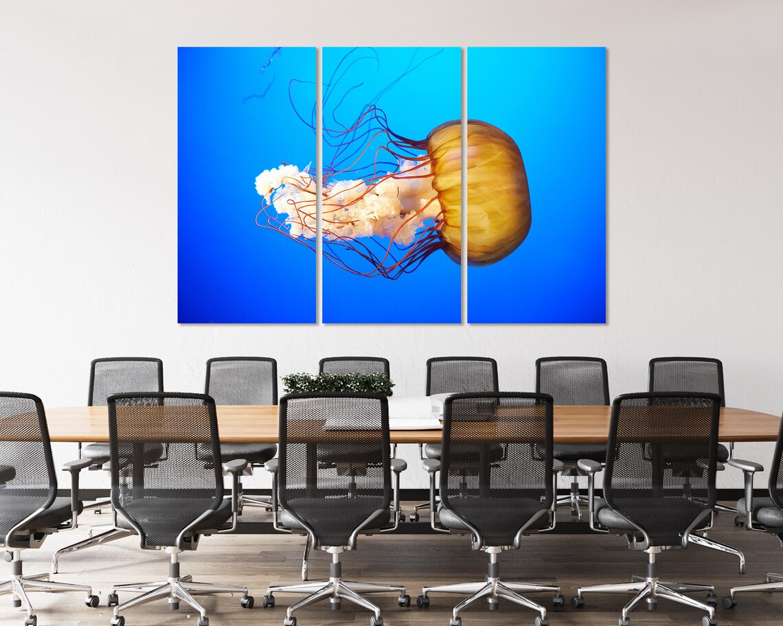 Golden Orange Jellyfish Deep Blue Ocean Underwater Life Poster - Image 5
