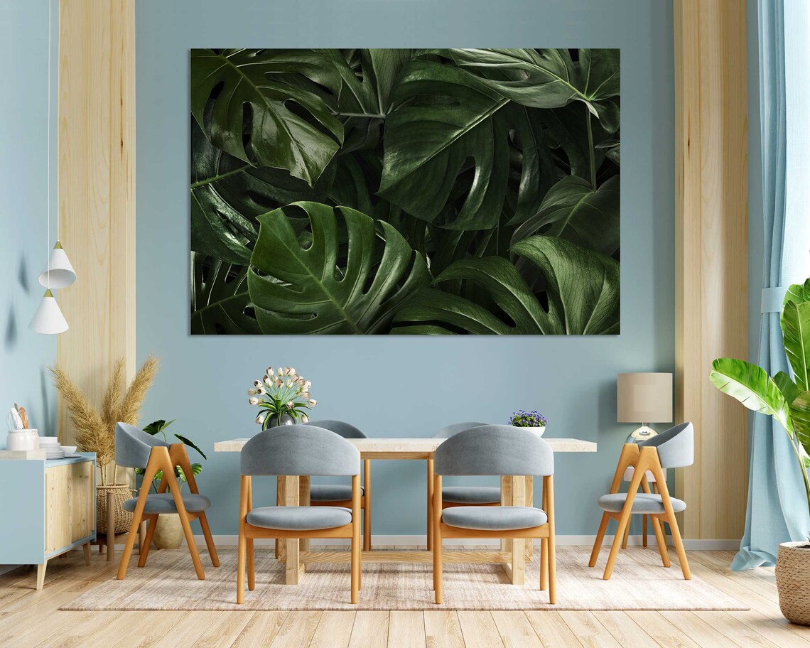 Dark Green Monstera Leaves Lush Tropical Foliage Botanical Wall Print - Image 3