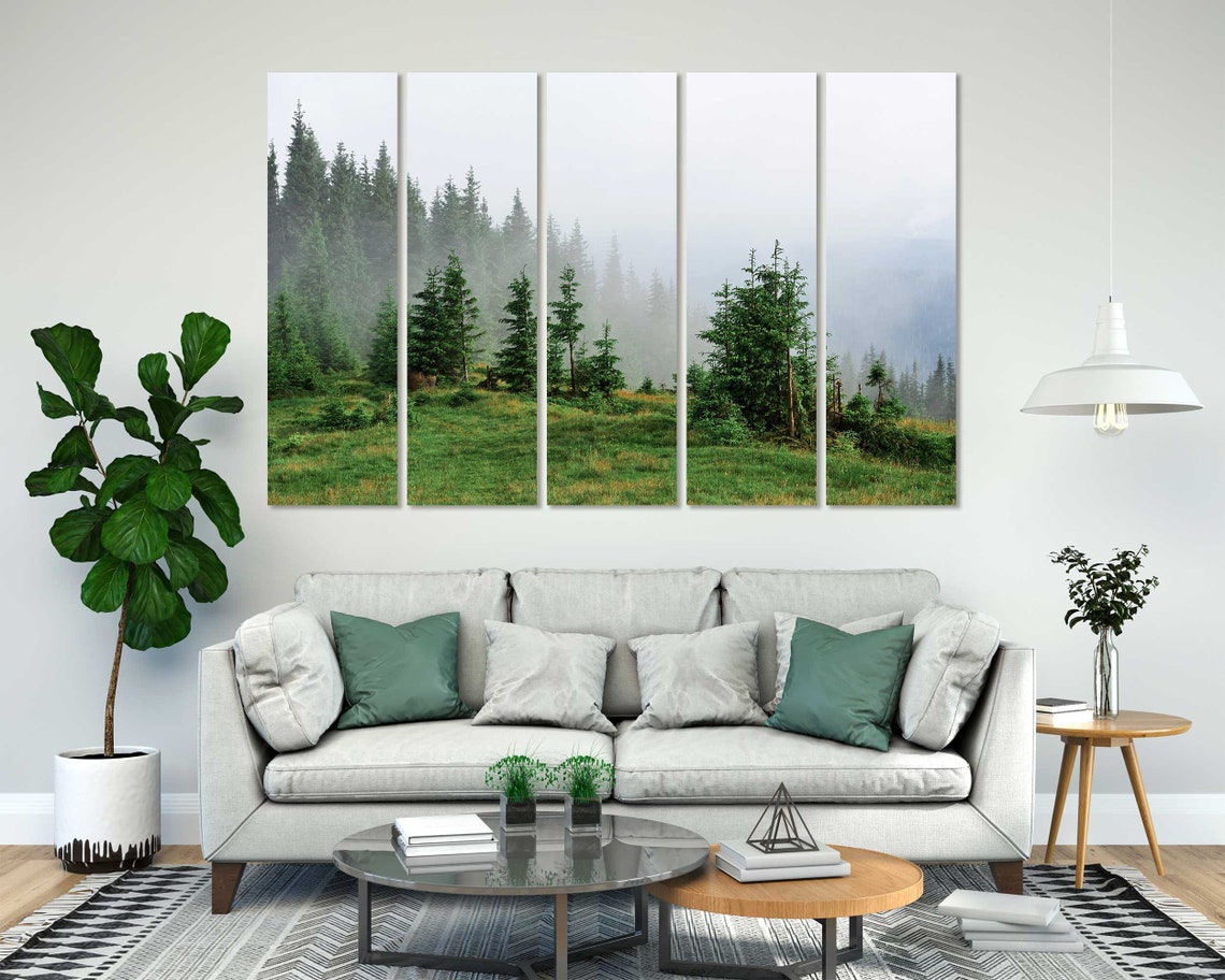 Foggy Pine Forest Misty Mountain Green Hillside Serene View Poster - Image 3