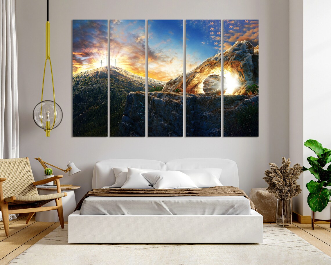Three Crosses On Hill Sunrise Empty Tomb Christian Faith Art Poster - Image 6