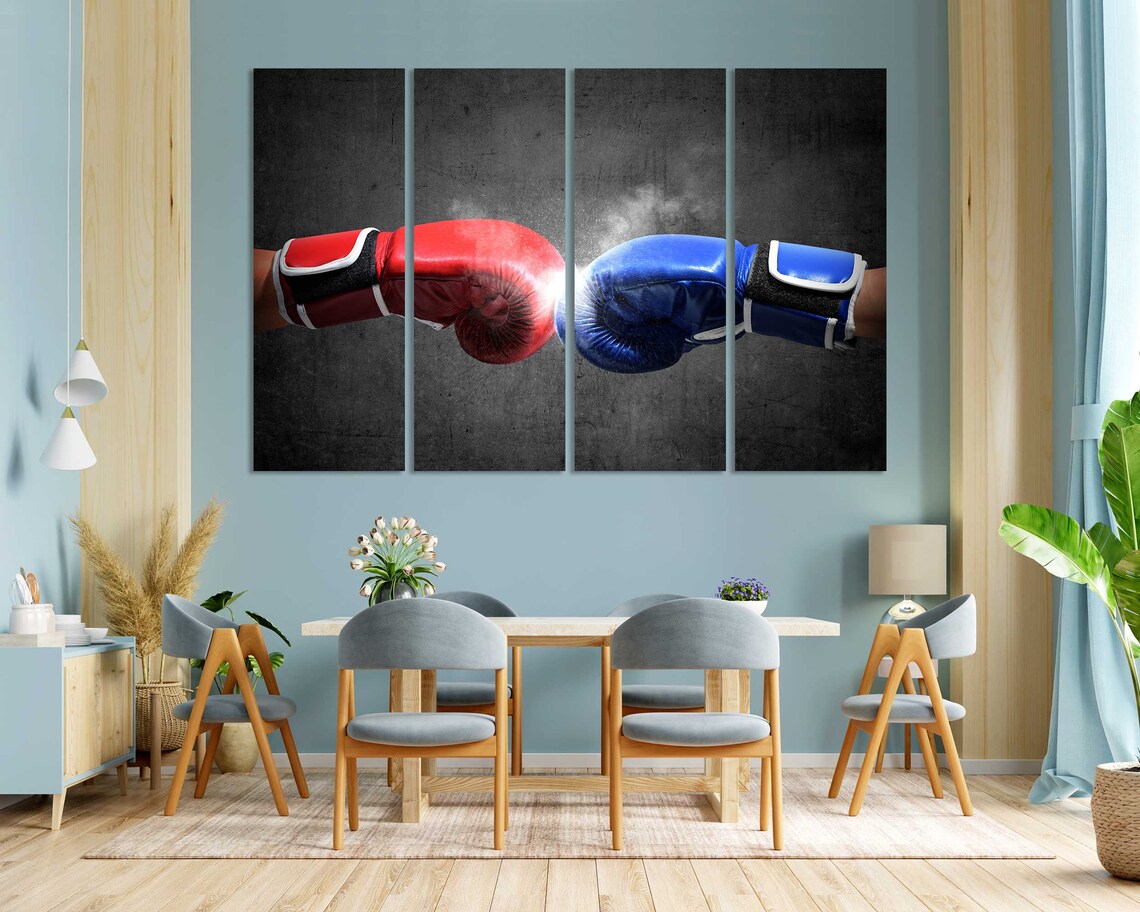 Red Blue Boxing Gloves Fist Bump Clash Motivational Sports Poster - Image 7