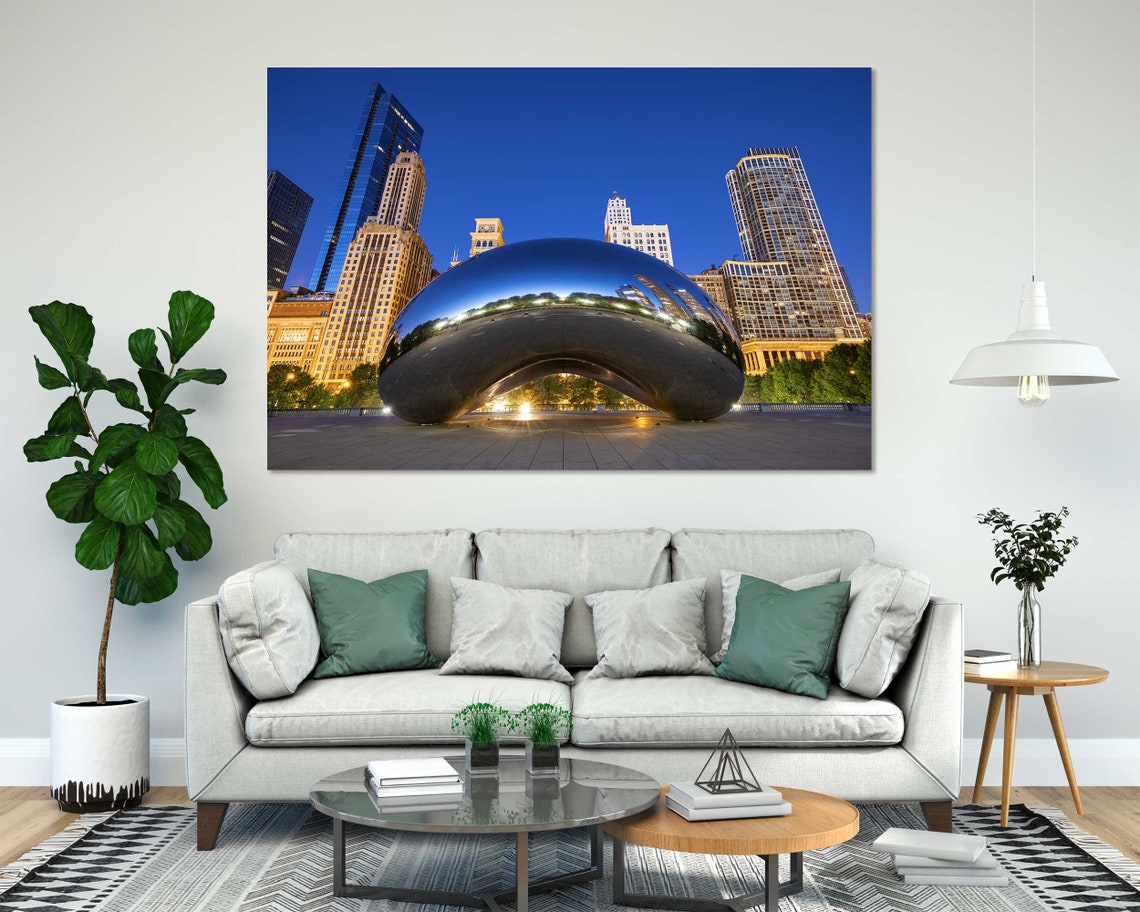 Chicago Cloud Gate Bean Night Lights City Skyline Travel Poster - Image 7