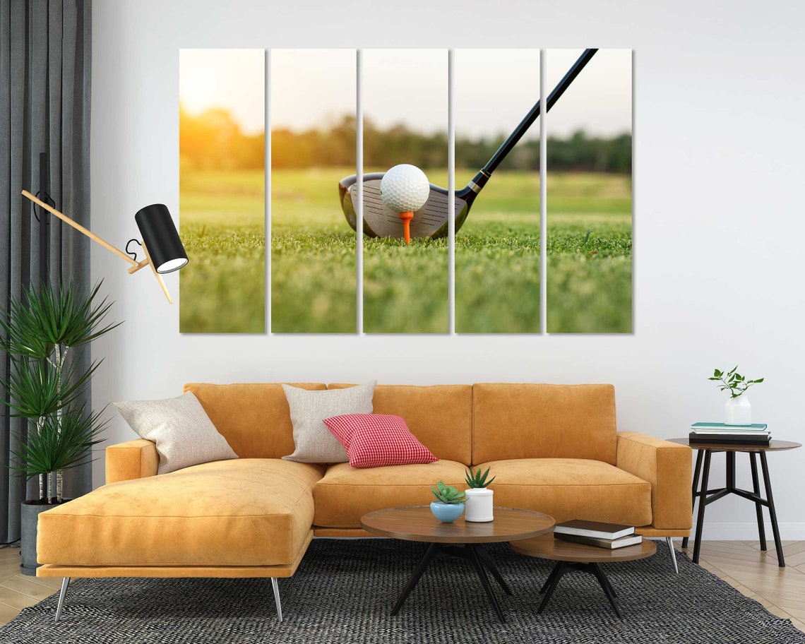 Golf Driver Club Ball On Tee Sunset Fairway Golden Light Poster
