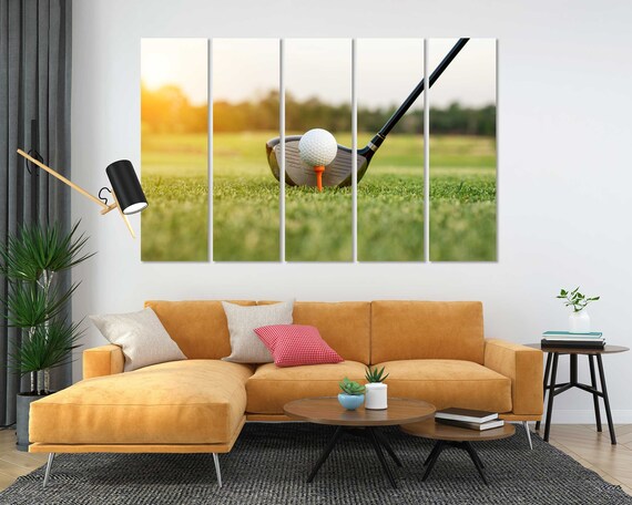 Golf Driver Club Ball On Tee Sunset Fairway Golden Light Poster