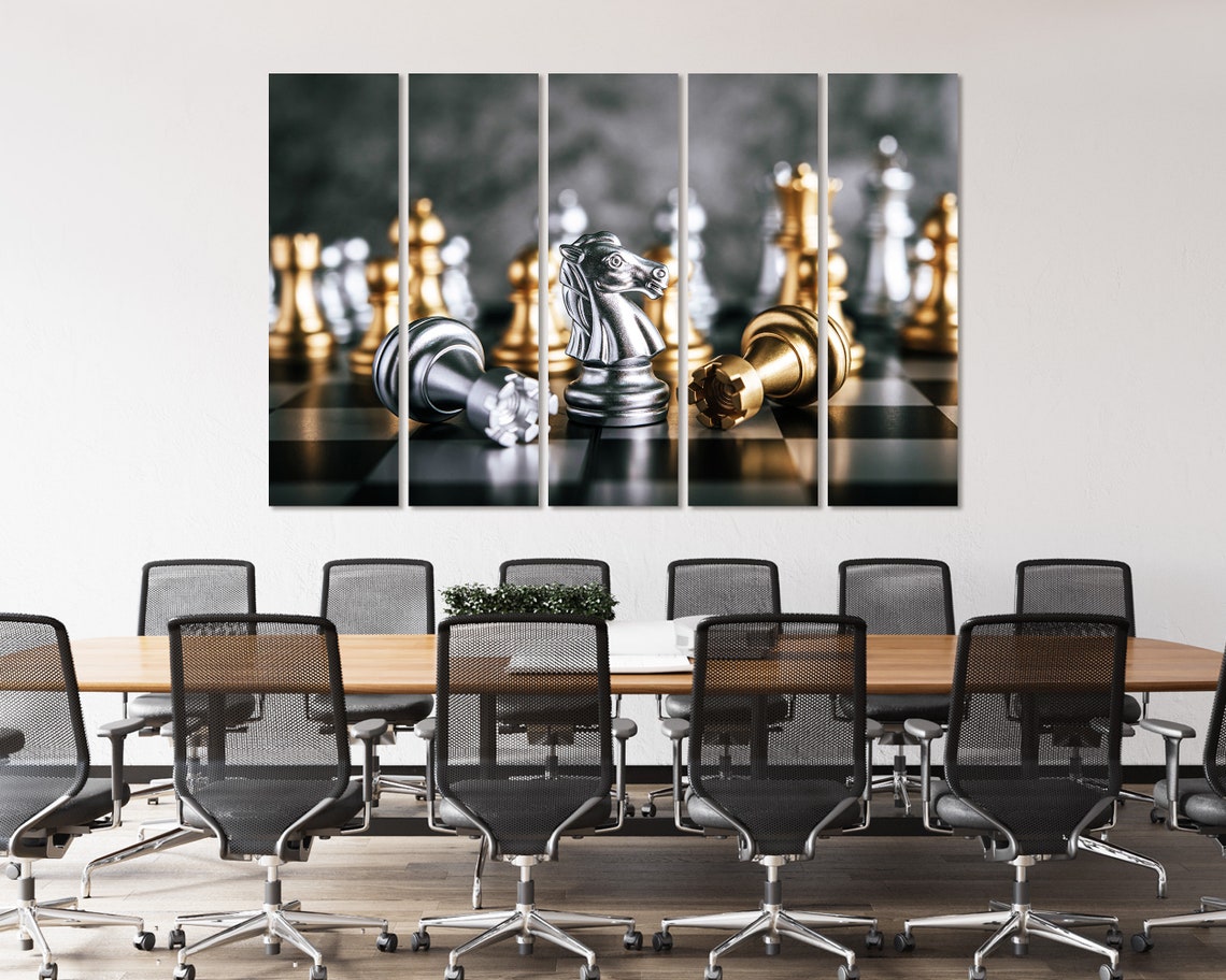 Silver Chess Knight Among Fallen Gold And Silver Pieces Art Print - Image 4