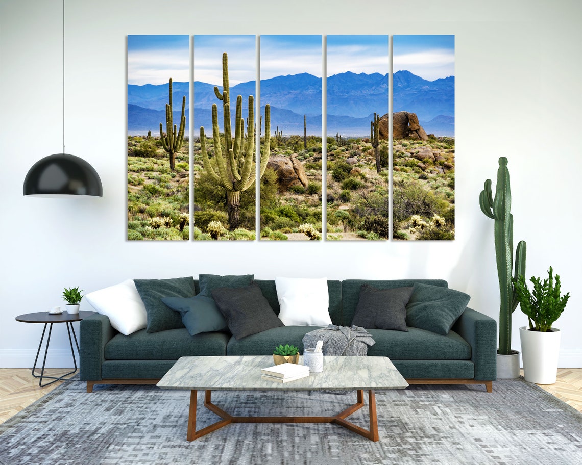Saguaro Cactus Desert With Blue Mountains Landscape Photo Poster - Image 7
