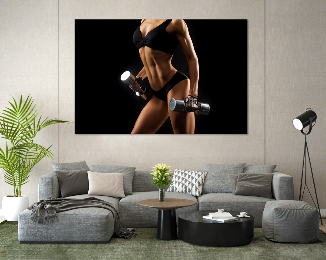 Women With Dumbbells Wall Decoration Gym Modern Art Wall Fitness Motivational Art Wall Woman Body Art On Dumbbells Photo Decor - Image 7