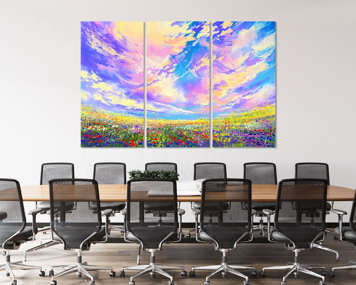 Colorful Abstract Wildflower Field Meadow Painting Vibrant Sky Print - Image 4