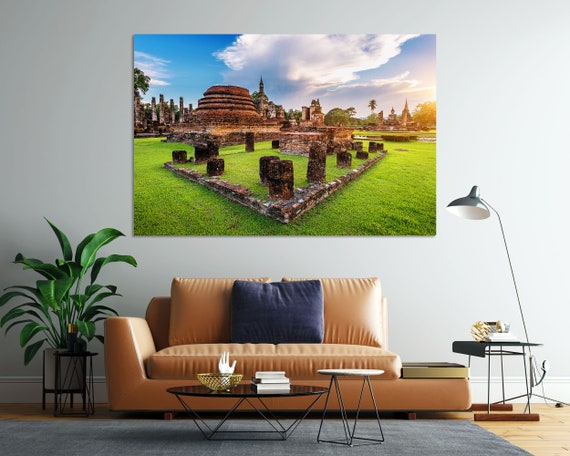 Buddha Statue And Wat Mahathat Temple Pictures Print Sukhothai Historical Park Printing Art On Wat Mahathat Print Art For Gift