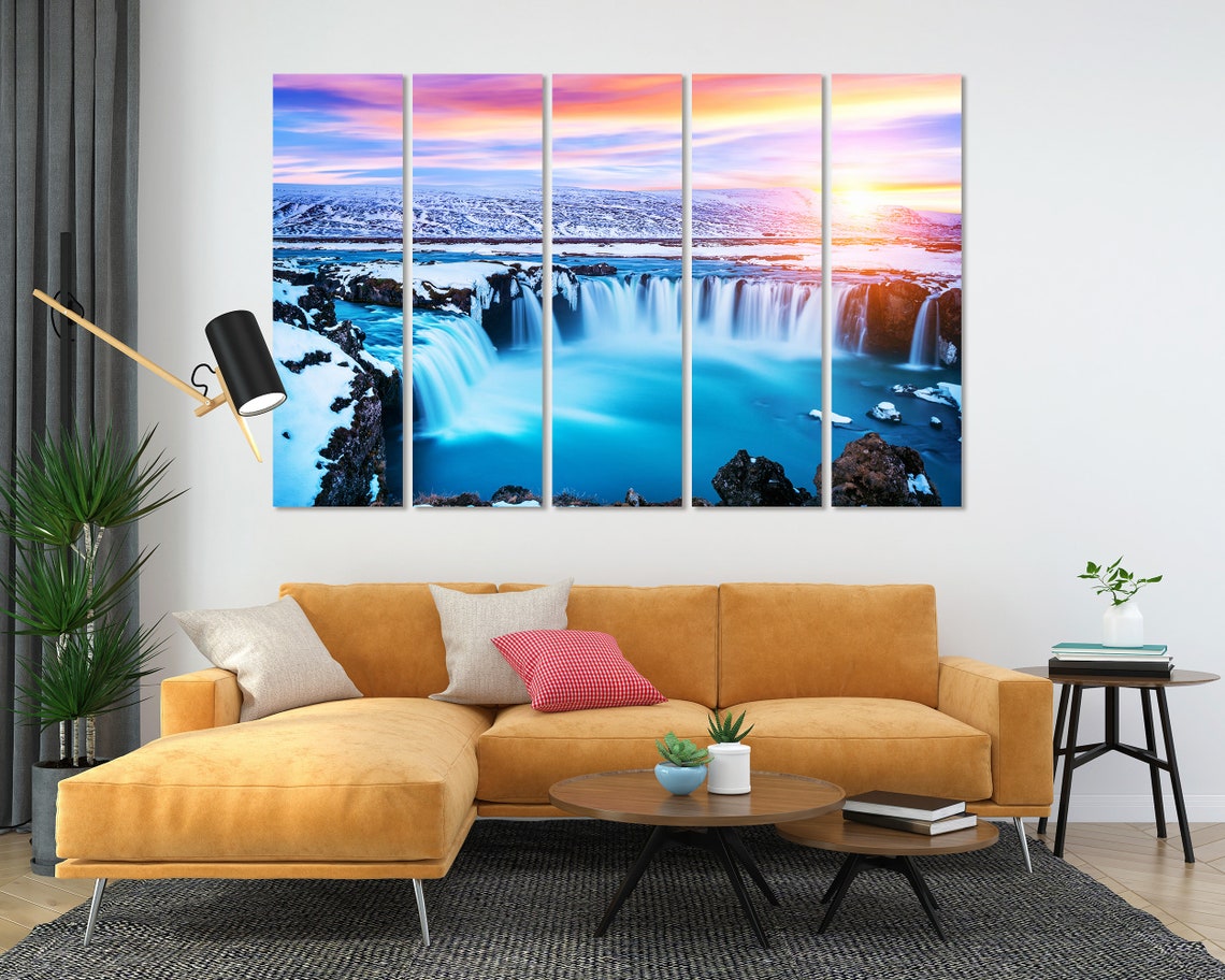 Godafoss Waterfall Iceland Winter Sunset Snow Blue Cascade Poster - Image 5