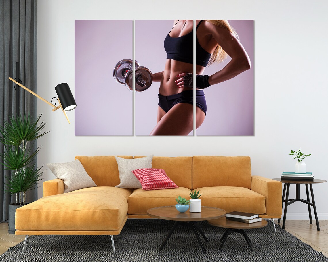 Fit Woman Dumbbell Black Sports Bra Home Gym Strength Workout Wall Art Poster - Image 4