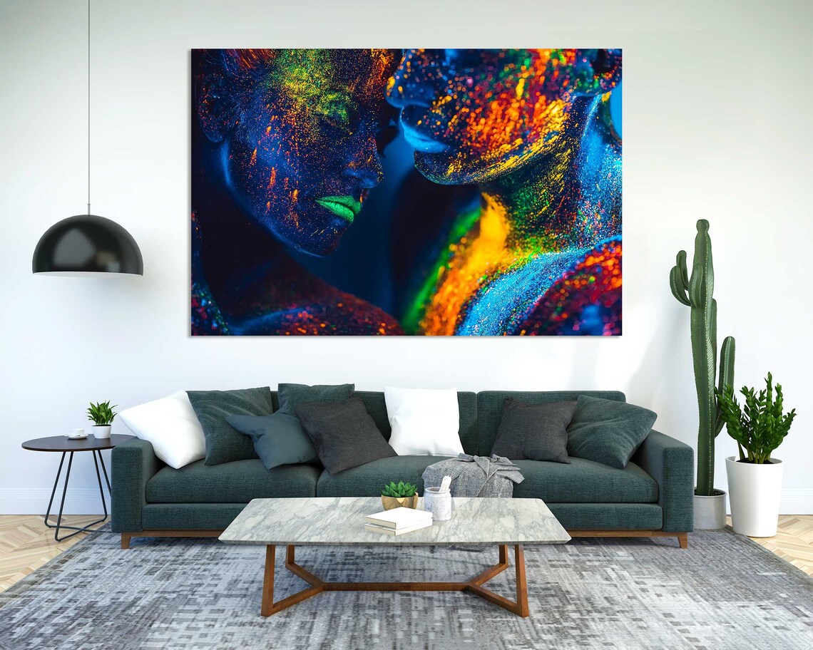 Neon UV Glow Body Paint Faces Vibrant Abstract Colorful Wall Art Print - Image 2