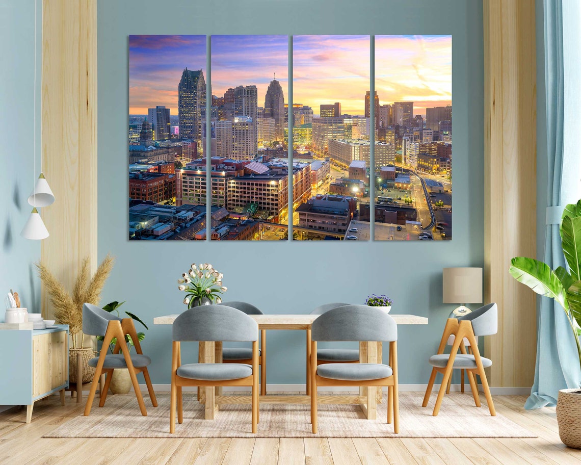 Detroit Twilight Art For Wall Detroit Michigan Wall Art Detroit Large Art Decor Detroit Painting On Michigan State Decor For Home - Image 3