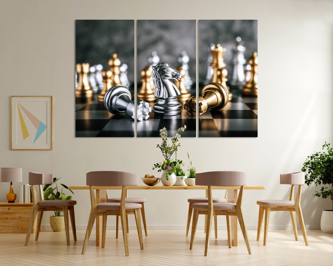 Silver Chess Knight Among Fallen Gold And Silver Pieces Art Print - Image 6