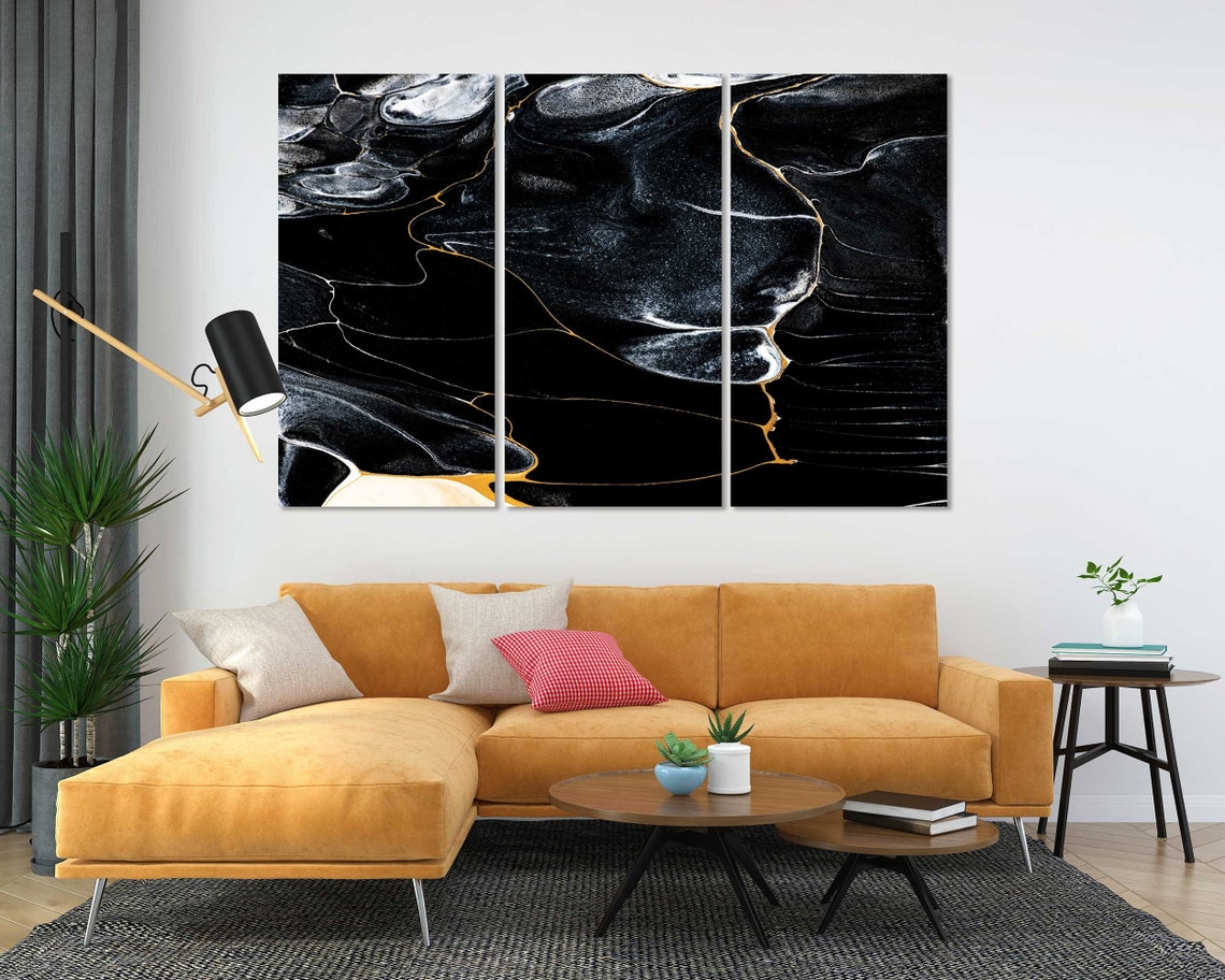 Black Marble Gold White Swirling Veins Luxury Abstract Art Poster - Image 4