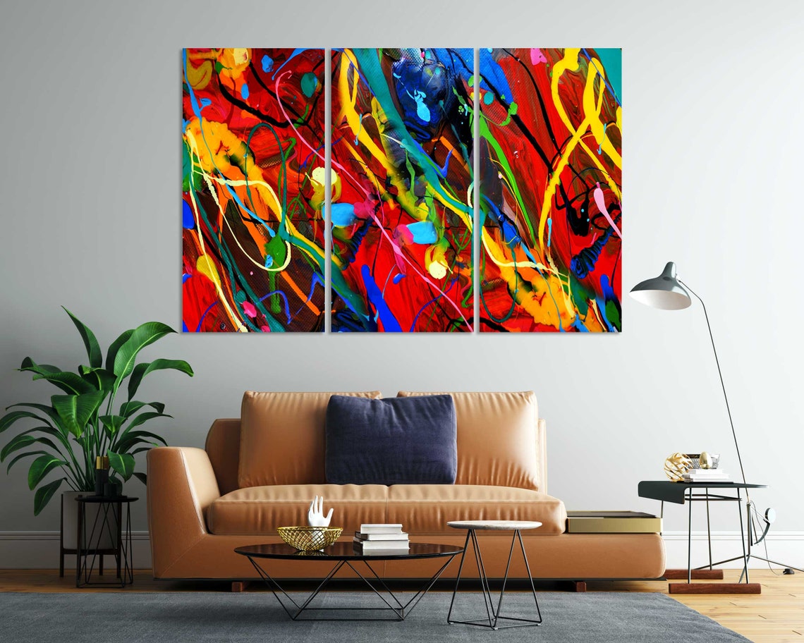 Colorful Abstract Acrylic Paint Splatter Red Blue Modern Art Poster - Image 8