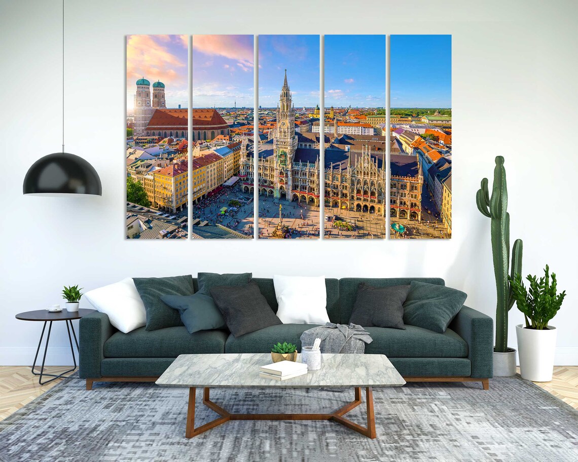 Munich Germany Marienplatz Town Hall Aerial Skyline Travel Poster - Image 2
