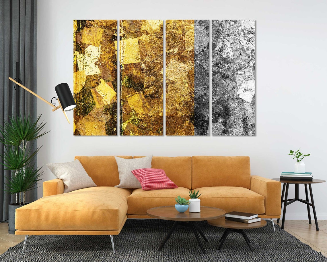 Gold Leaf And Black White Marbled Texture Abstract Art Two Tone Print - Image 5