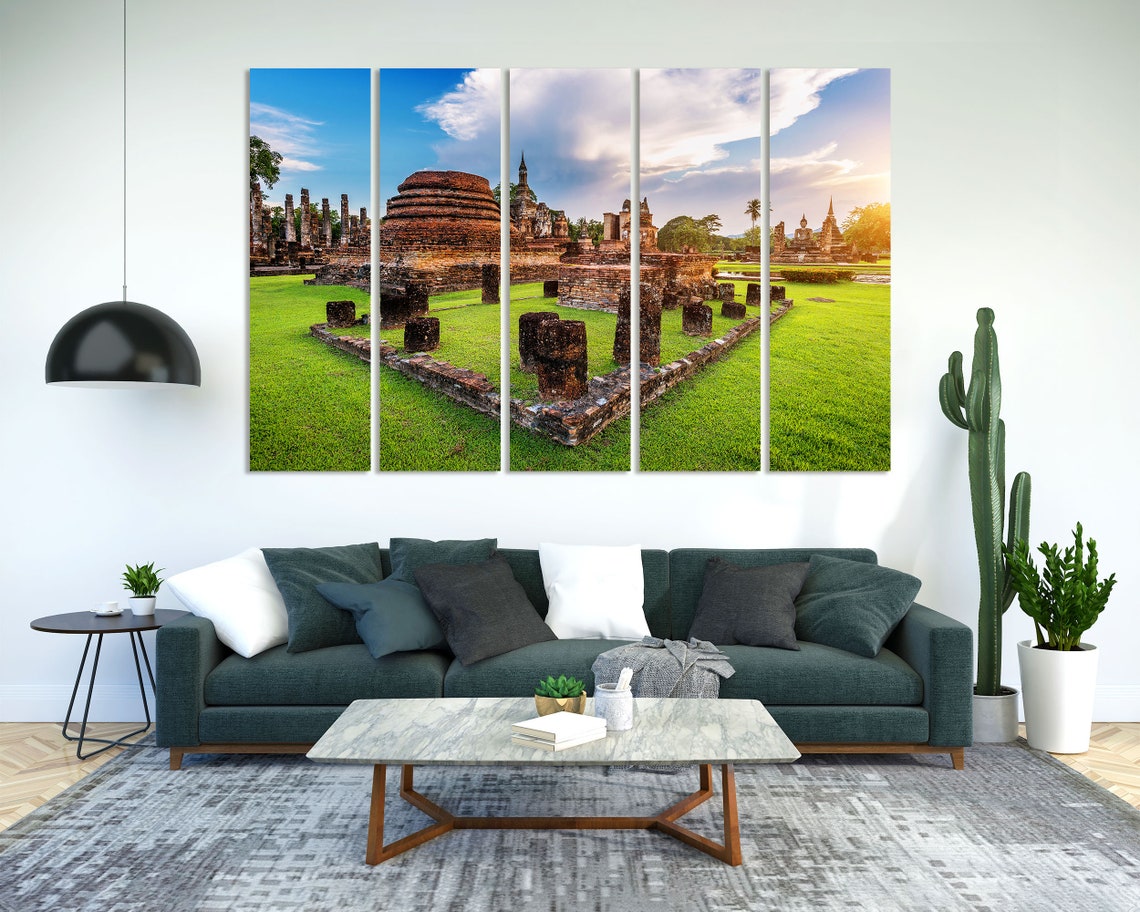 Sukhothai Historical Park Ancient Temple Ruins Sunset Thailand Poster - Image 2